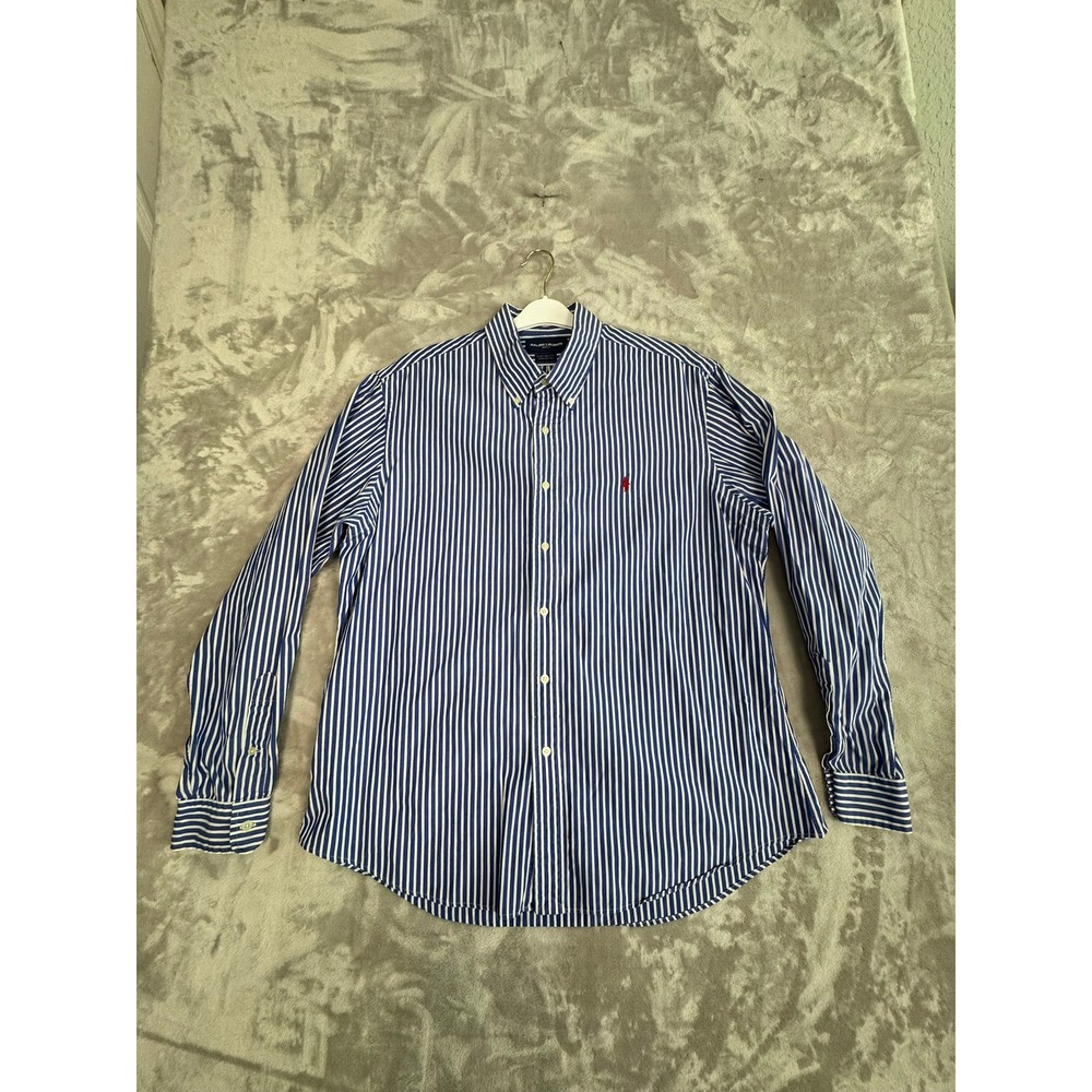 Ralph Lauren Golf Custom‎ Fit Blue White Stripe Button Down Shirt Men's XXL